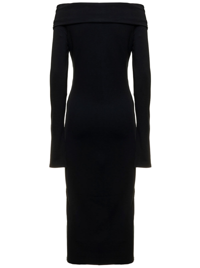 Shop The Andamane Black Midi Kaia Dress In Stretch Jersey Crepe With Off-the-shoulder Neckline  Woman