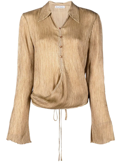 Shop Acne Studios Draped Plissé Silk Shirt In Neutrals