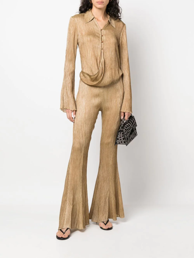 Shop Acne Studios Draped Plissé Silk Shirt In Neutrals