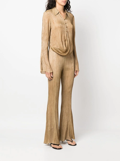 Shop Acne Studios Draped Plissé Silk Shirt In Neutrals