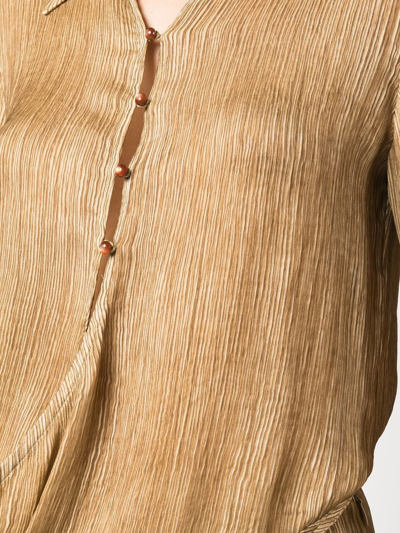 Shop Acne Studios Draped Plissé Silk Shirt In Neutrals