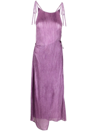 Shop Acne Studios Crinkled Silk Midi Dress In Purple