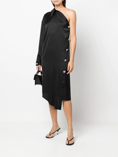 Shop Acne Studios One-shoulder Asymmetric Midi Dress In Black