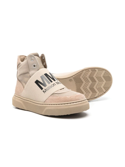 Shop Mm6 Maison Margiela Teen Logo-strap High-top Sneakers In Neutrals