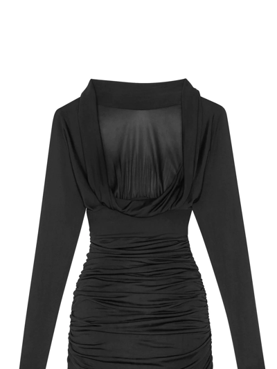 Shop Saint Laurent Ruched Curved-hem Long-sleeve Dress In Black