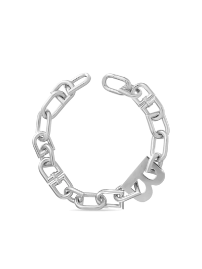 Shop Balenciaga B-chain Oversize Necklace In Silver