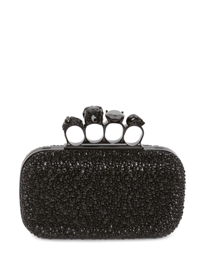 Alexander Mcqueen Skull Crystal Embellished Four-ring Box Clutch In Black