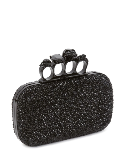 Alexander Mcqueen Skull Crystal Embellished Four-ring Box Clutch In Black