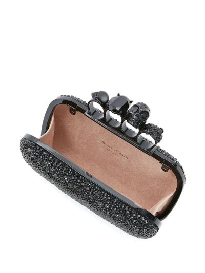 Alexander Mcqueen Skull Crystal Embellished Four-ring Box Clutch In Black