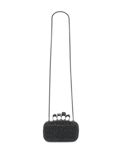 Alexander Mcqueen Skull Crystal Embellished Four-ring Box Clutch In Black