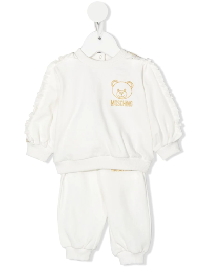 Shop Moschino Ruffled Teddy-embroidered Tracksuit In White
