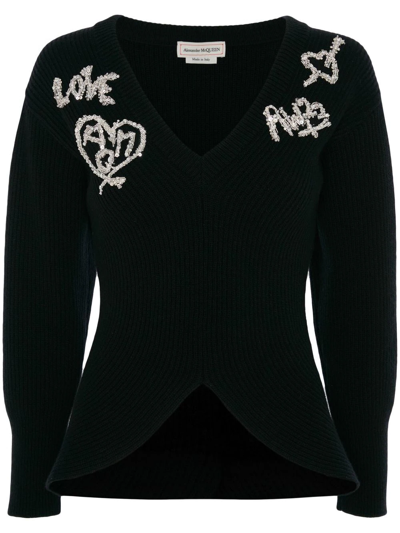 Shop Alexander Mcqueen Belted Long-sleeve Knit Top In Black