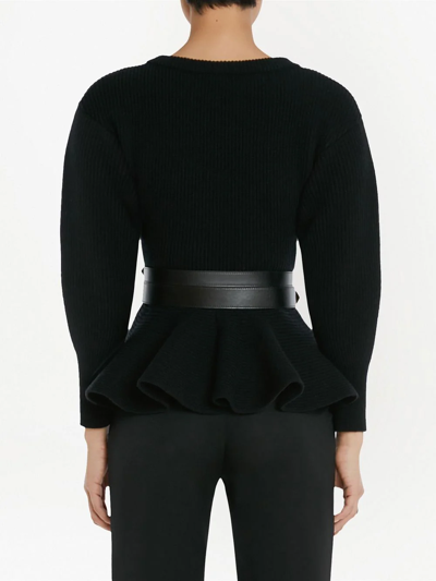 Shop Alexander Mcqueen Belted Long-sleeve Knit Top In Black