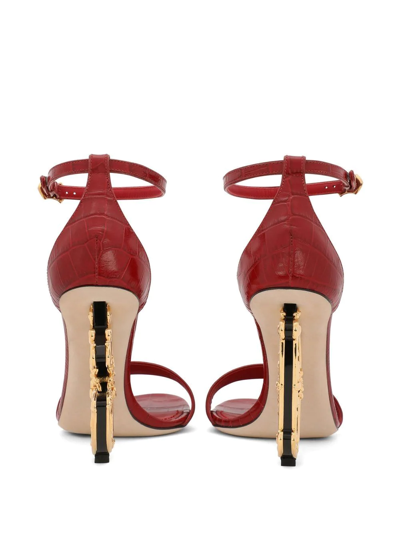 Dolce & Gabbana Barocco-heel Croco Ankle-strap Sandals In Red
