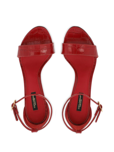 Dolce & Gabbana Barocco-heel Croco Ankle-strap Sandals In Red