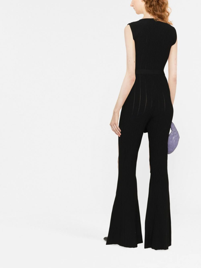 Shop Alberta Ferretti Ribbed-knit Flared Jumpsuit In Black