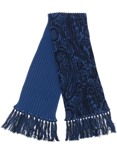 Shop Etro Ribbed-knit Tassel-trim Scarf In Blue
