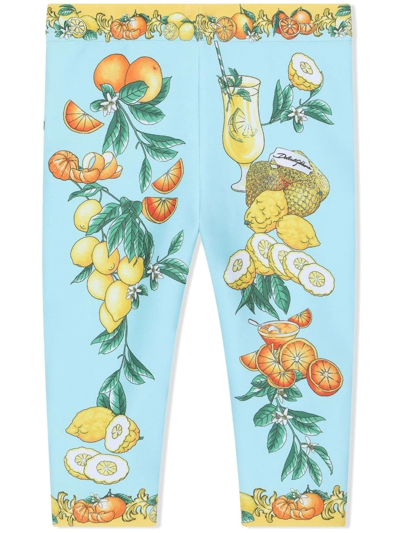 Shop Dolce & Gabbana Citrus-print Cotton Leggings In Blue