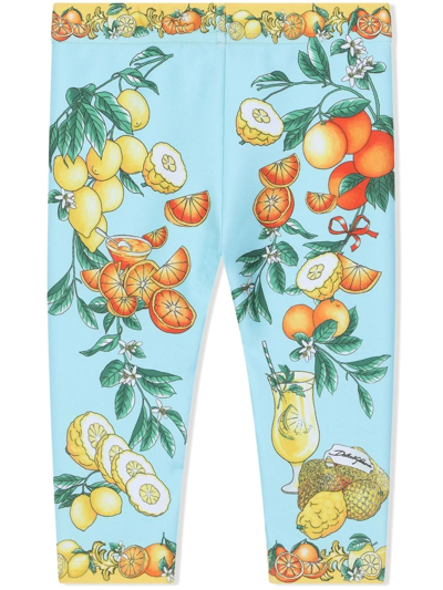 Shop Dolce & Gabbana Citrus-print Cotton Leggings In Blue