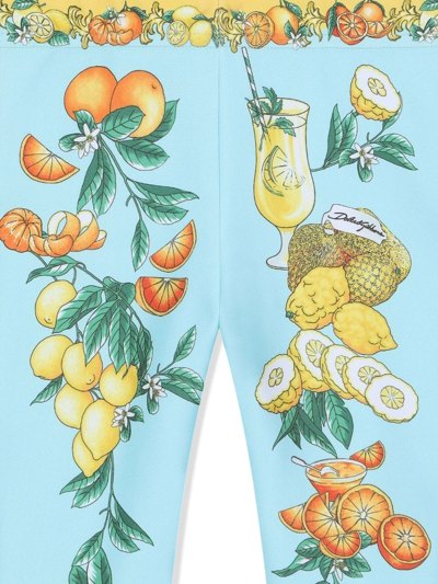 Shop Dolce & Gabbana Citrus-print Cotton Leggings In Blue