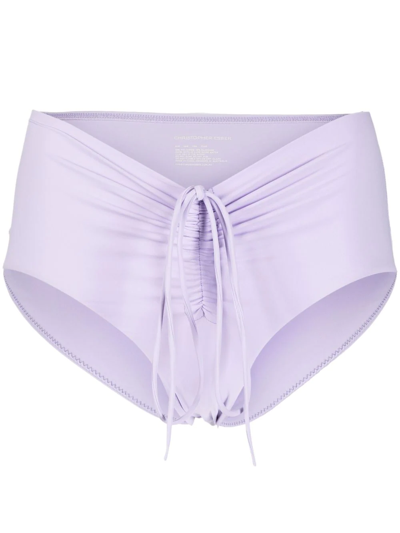 Shop Christopher Esber Odessa Ruched Bikini Bottoms In Purple
