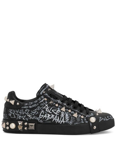 Shop Dolce & Gabbana Portofino Stud-embellished Sneakers In Black