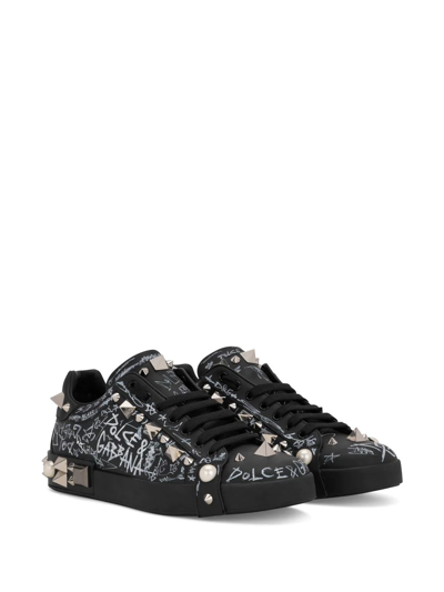 Shop Dolce & Gabbana Portofino Stud-embellished Sneakers In Black