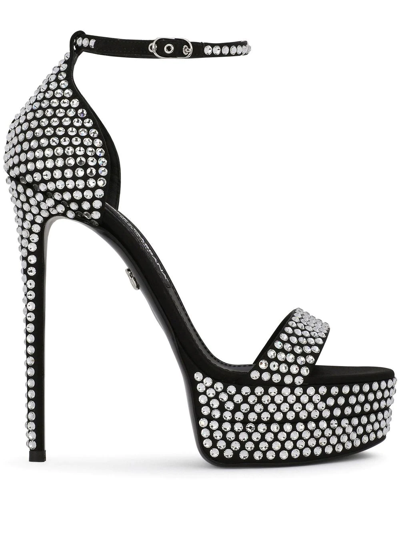 Shop Dolce & Gabbana 145mm Rhinestone-embellished Platform Sandals In Black