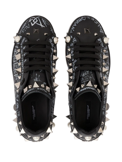 Shop Dolce & Gabbana Portofino Stud-embellished Sneakers In Black