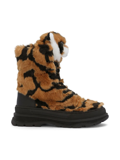 Dolce & Gabbana Tiger-shaped Faux-fur Boots In Black