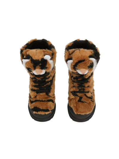 Shop Dolce & Gabbana Tiger-shaped Faux-fur Boots In Black