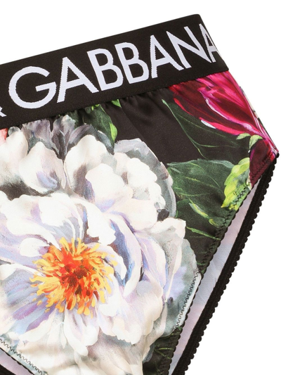 Shop Dolce & Gabbana Floral-print Logo-trim Briefs In Black