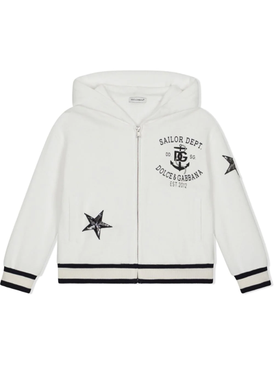 Shop Dolce & Gabbana Star-patch Zip-front Hoodie In White