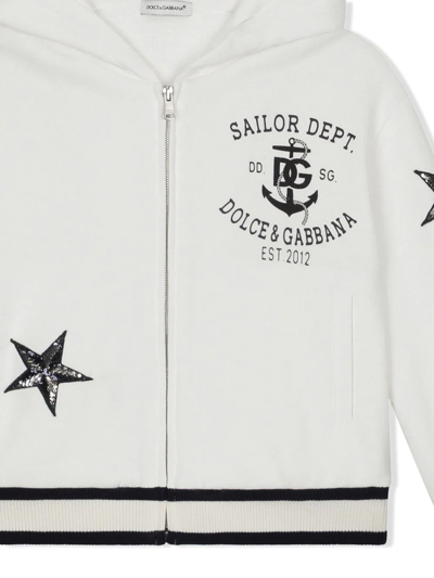 Shop Dolce & Gabbana Star-patch Zip-front Hoodie In White