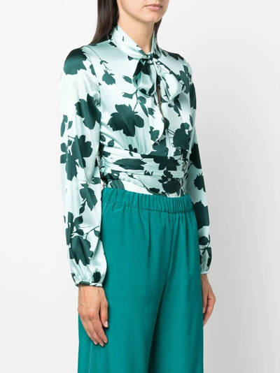 Shop P.a.r.o.s.h Floral Print Long-sleeve Bodysuit In Green