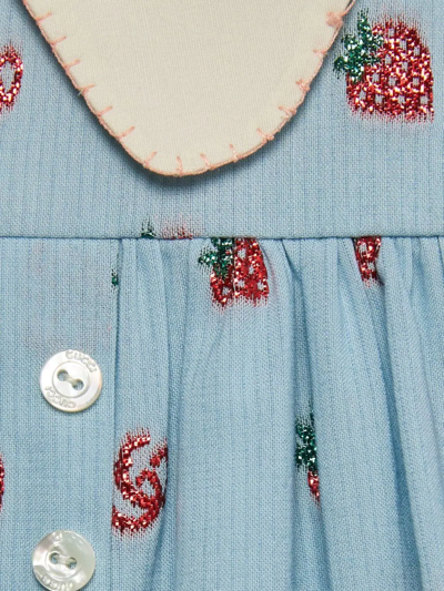 草莓印花褶饰细节连衣裙