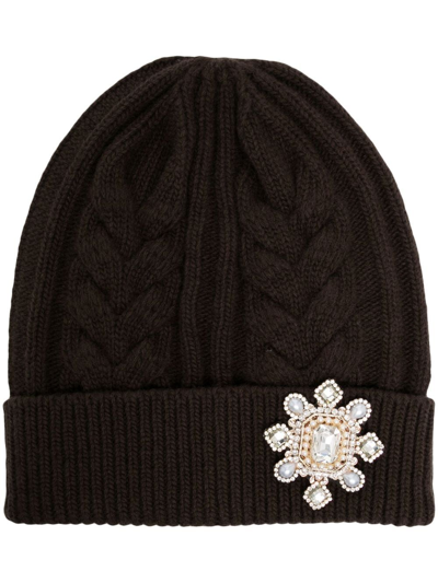 Shop Antonio Marras Crystal-embellished Cable-knit Beanie In Brown