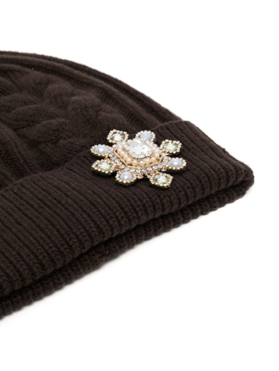 Shop Antonio Marras Crystal-embellished Cable-knit Beanie In Brown