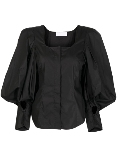 Shop Mame Kurogouchi Square-neck Puff-sleeve Blouse In Black