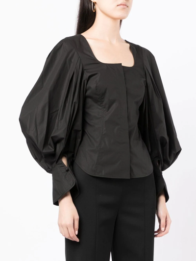 Shop Mame Kurogouchi Square-neck Puff-sleeve Blouse In Black