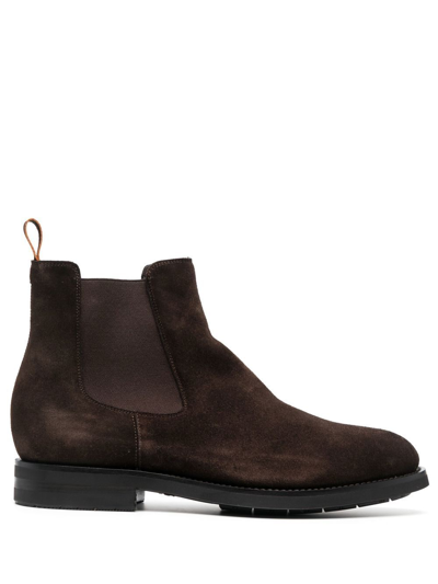 Shop Santoni Suede Chelsea Boots In Brown