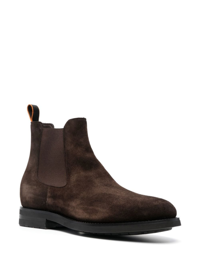 Santoni Brown Suede Chelsea Boots In Brown
