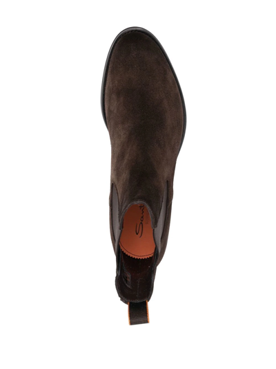 Santoni Brown Suede Chelsea Boots In Brown