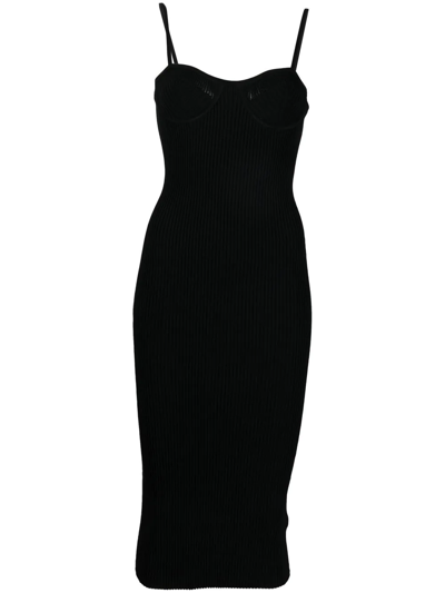 Shop Helmut Lang Ribbed-knit Midi Dress In Black