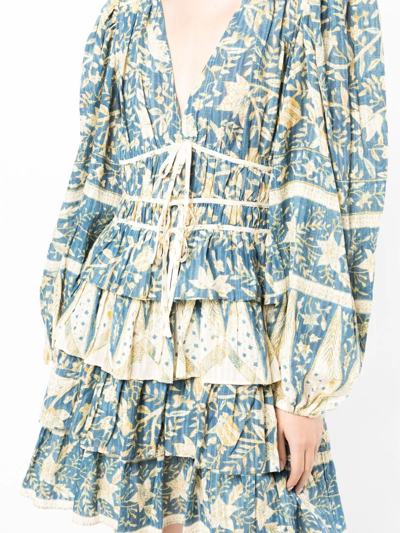 Shop Ulla Johnson Nina Floral-print Ruffled Mini Dress In Blue