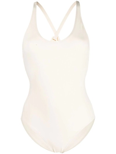 Shop Eres Solaire Crossover Strap-detail Swimsuit In Neutrals