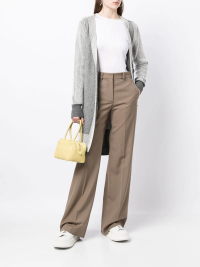 Lorena Antoniazzi Colour-block Ribbed-knit Cardi-coat In Grey