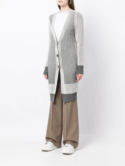 Shop Lorena Antoniazzi Colour-block Ribbed-knit Cardi-coat In Grey