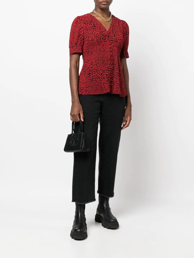 Shop Michael Michael Kors Leopard-print Short-sleeve Blouse In Red