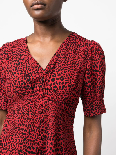 Shop Michael Michael Kors Leopard-print Short-sleeve Blouse In Red